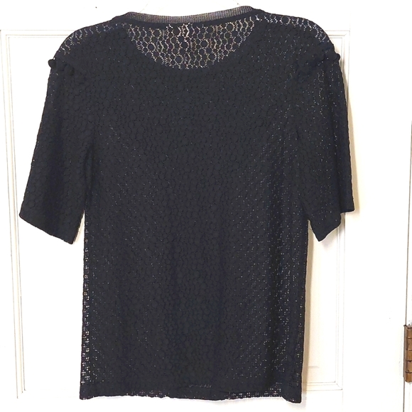 Black Knit Lace Top with Pompom Trim, Size 2 - Picture 3 of 6